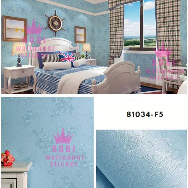 Wallpaper Sticker Motif Bunga Samar Biru  81034-F5 / Wallpaper New 2020 / Ukuran 9mx45cm