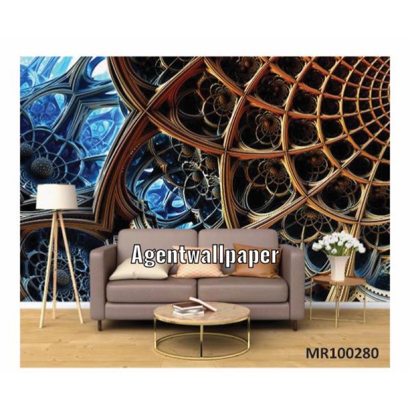 Photowall Mural Dinding 3D Wallpaper Mural Motif 3D Geometri Biru