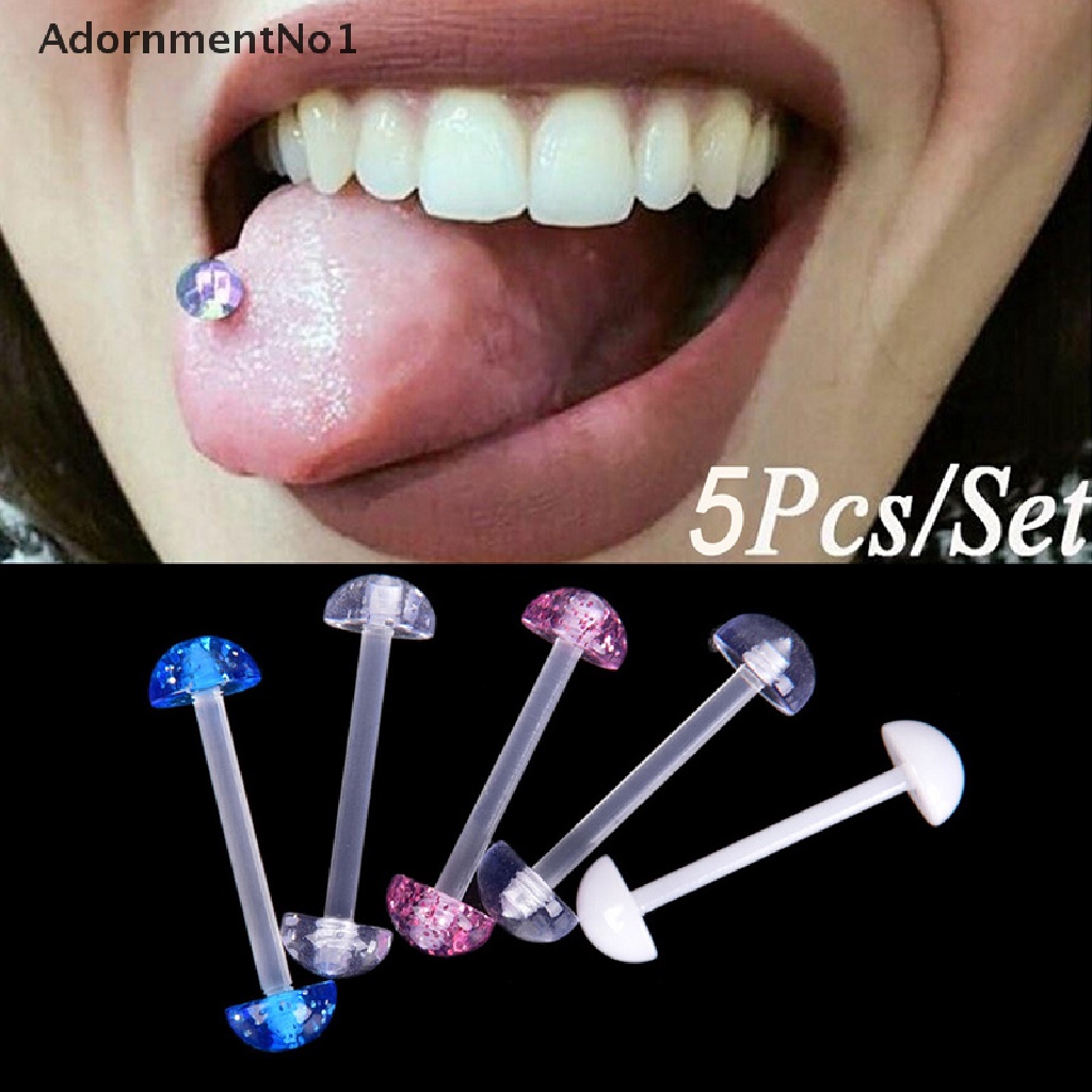 (AdornmentNo1) 5pcs / Set Anting Tindik Lidah / Tubuh Bentuk Barbel Bahan Akrilik Untuk Wanita