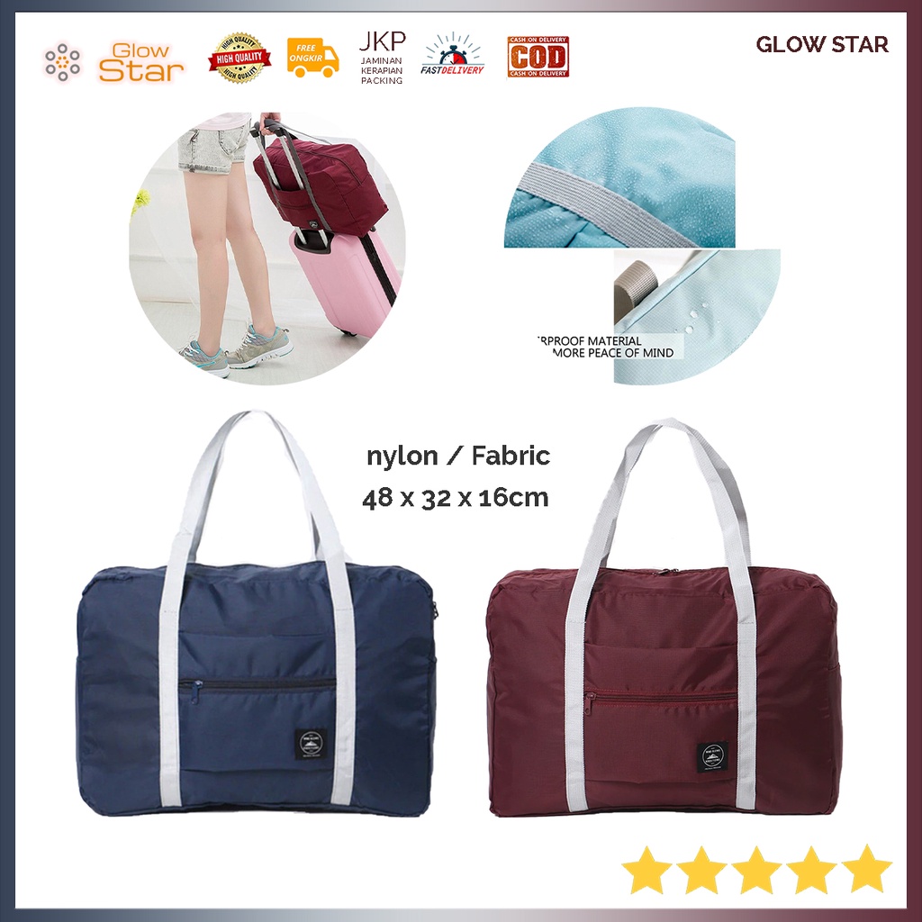 Tas Multifungsi Koper Tambahan Tangan Tebal Ransel Duffel Lipat Travel Hand Bag Navy Blue Red