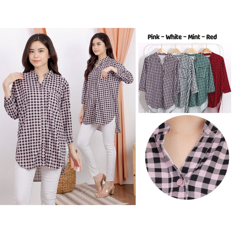 kemeja tunik KOTAK & SALUR / kemeja tunik MOTIF / bahan woolpeach & rayon / real picture