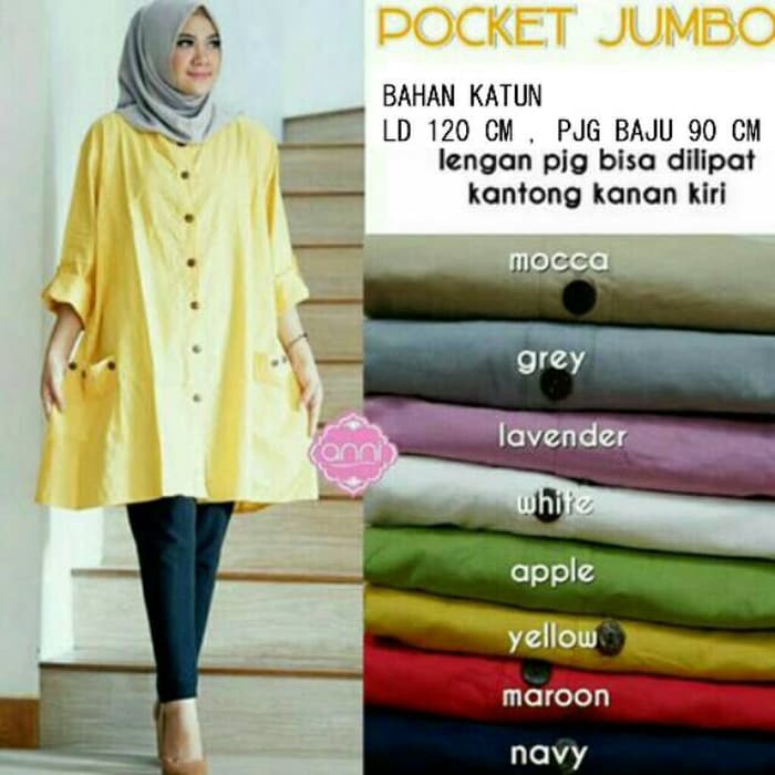 Baju Muslim wanita Tunik wanita jumbo pocket - Putih