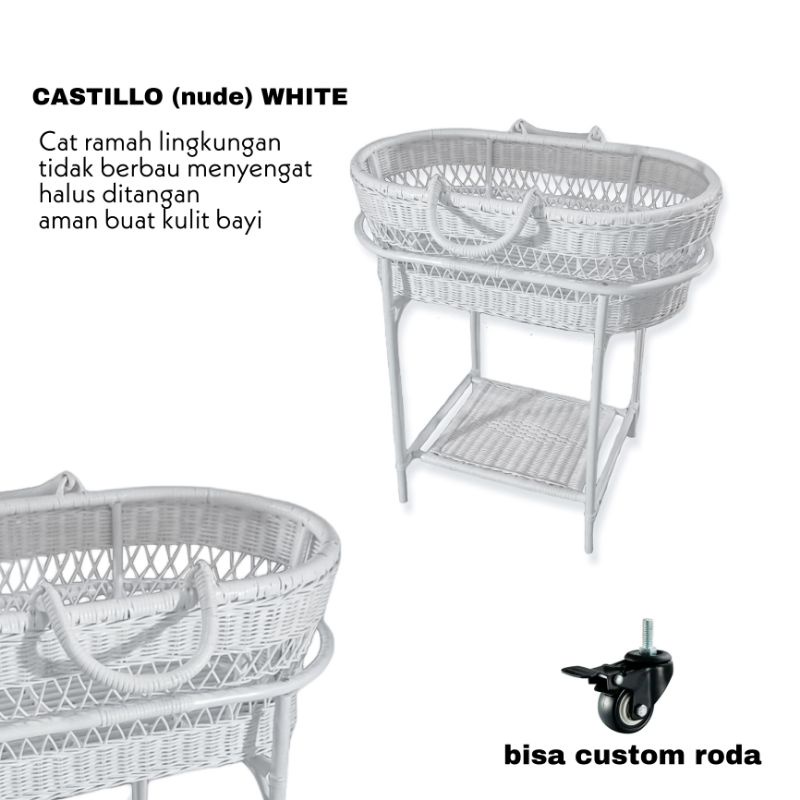 CASTTILLO White / Keranjang bayi rotan / keranjang rotan / tempat tidur bayi / kasur rotan