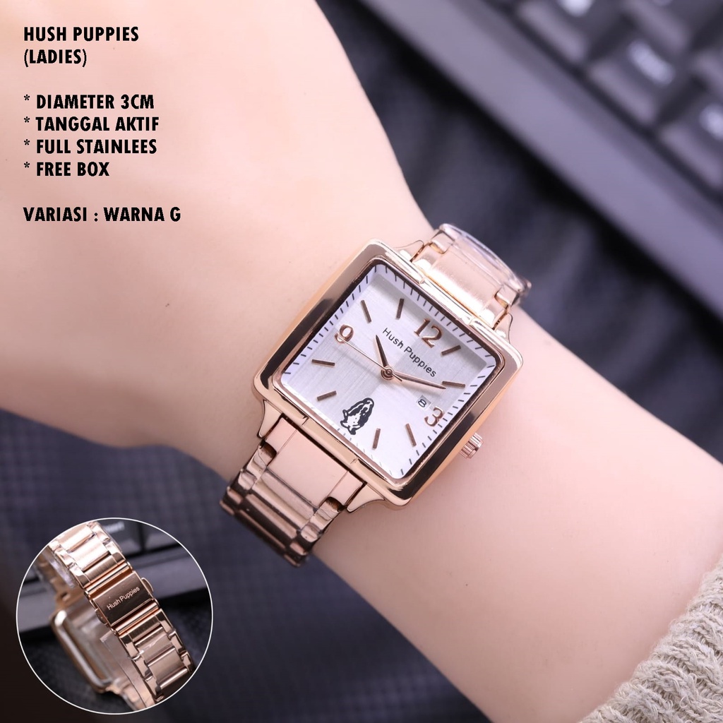 (BISA COD) JAM TANGAN WANITA HUSH PUPPIES FULL STAINLEES TANGGAL AKTIF