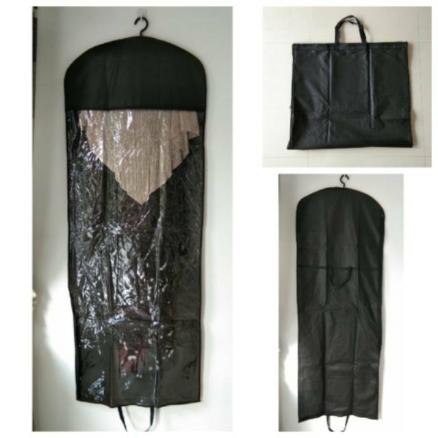 Cover / tas gaun , sarung baju pesta / pengantin , cover gantungan gaun warna hitam