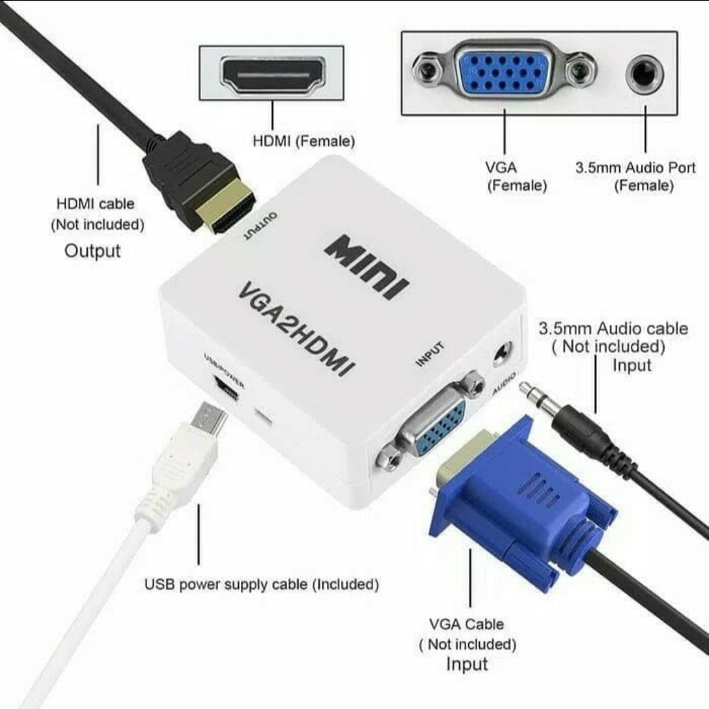 Converter VGA to HDMI VGA2HDMI mini box Paket kabel Adapter VGA to HDMI  with audio