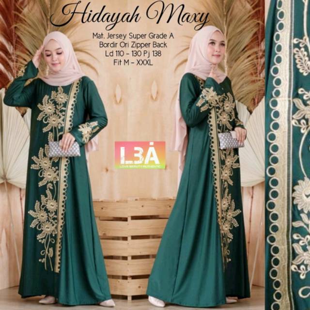 Hidayah Maxy Jumbo Gamis Syari LD 130 Gamis Jumbo Jersey Motif Bordir xxxl Ld 130cm Arabian Abaya Gamis Lebaran Remaja Muslimah Terbaru Seragaman Pengajian Murah Dress Wanita Muslimah Syar'i Gamis Polos Tebal Premium Warna Hitam