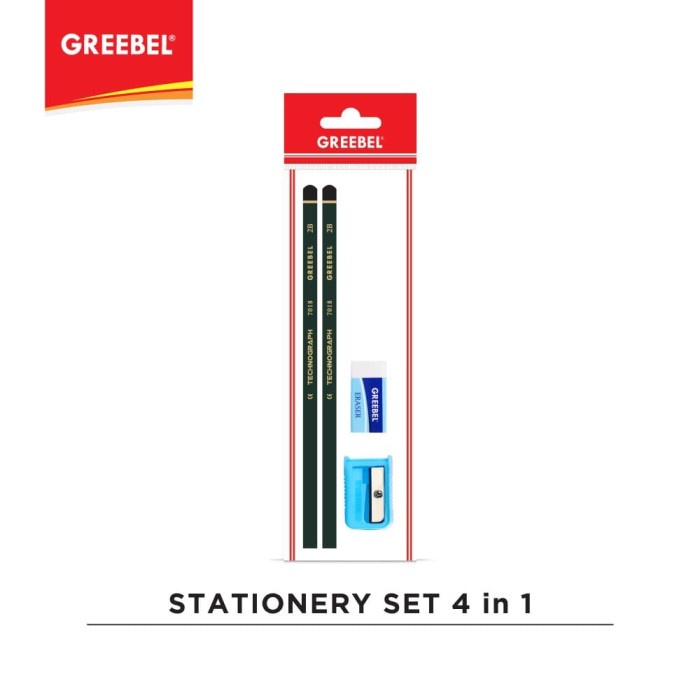 

tulis-alat-paket- greebel pensil 2b 7018 + penghapus + rautan (stationery 4 in 1 ) -paket-alat-