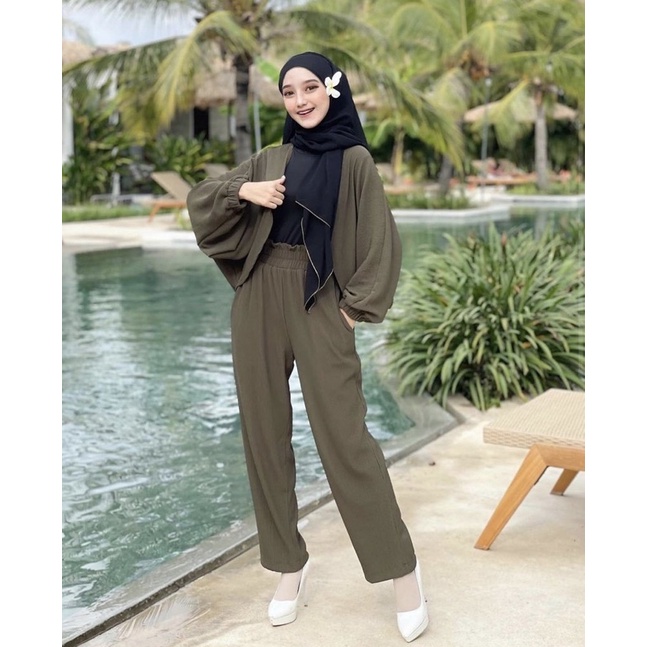 ANDRA SET | SETCEL OUTER DAN CELANA | SETELAN WANITA BAHAN PLEATS