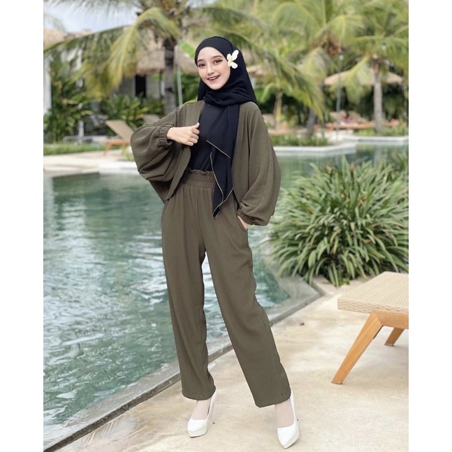 ANDRA SET | SETCEL OUTER DAN CELANA | SETELAN WANITA BAHAN PLEATS