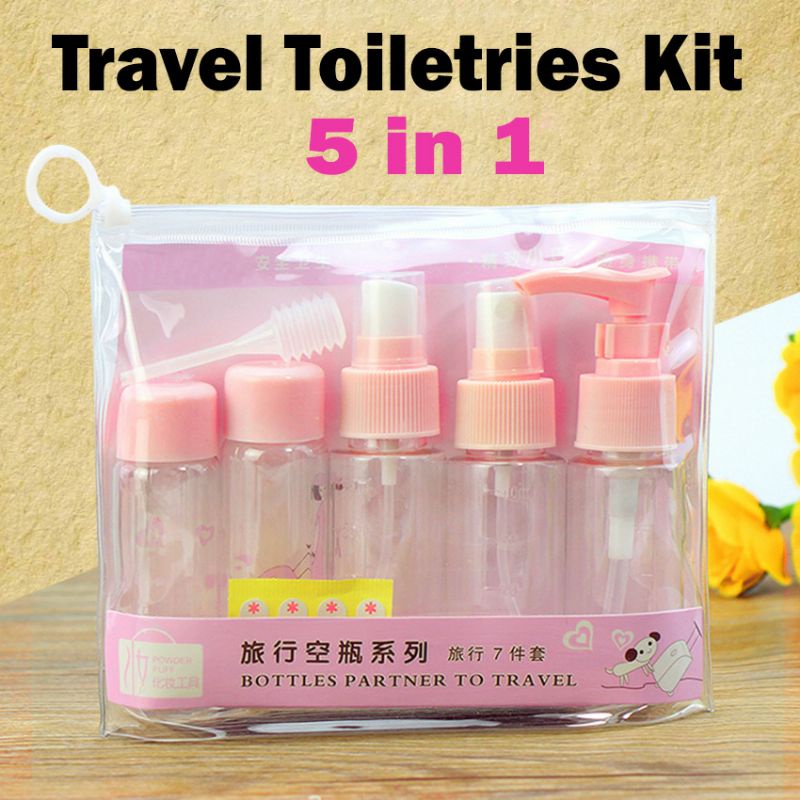 TRAVEL TOILET KIT 5IN1 (1set isi 5botol) /BOTOL SET/BOTOL KIT/TOILETRIES KIT/SATU SET BOTOL