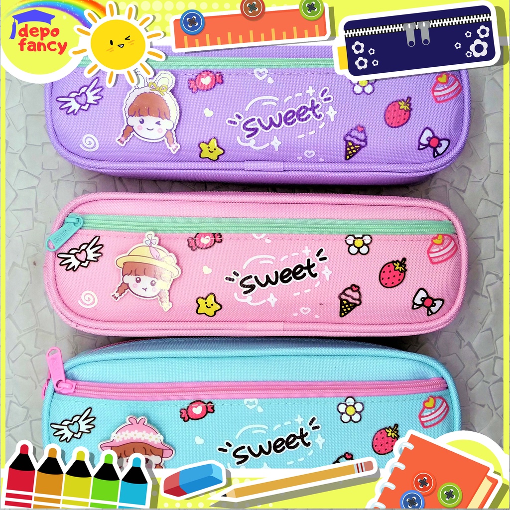 

Kotak Pensil Kain 2 Resleting BD-917 Girls / Tepak Pensil / Tempat Pensil / Box Pencil / Boks Pensil / Tempat Peralatan Alat Tulis Fancy