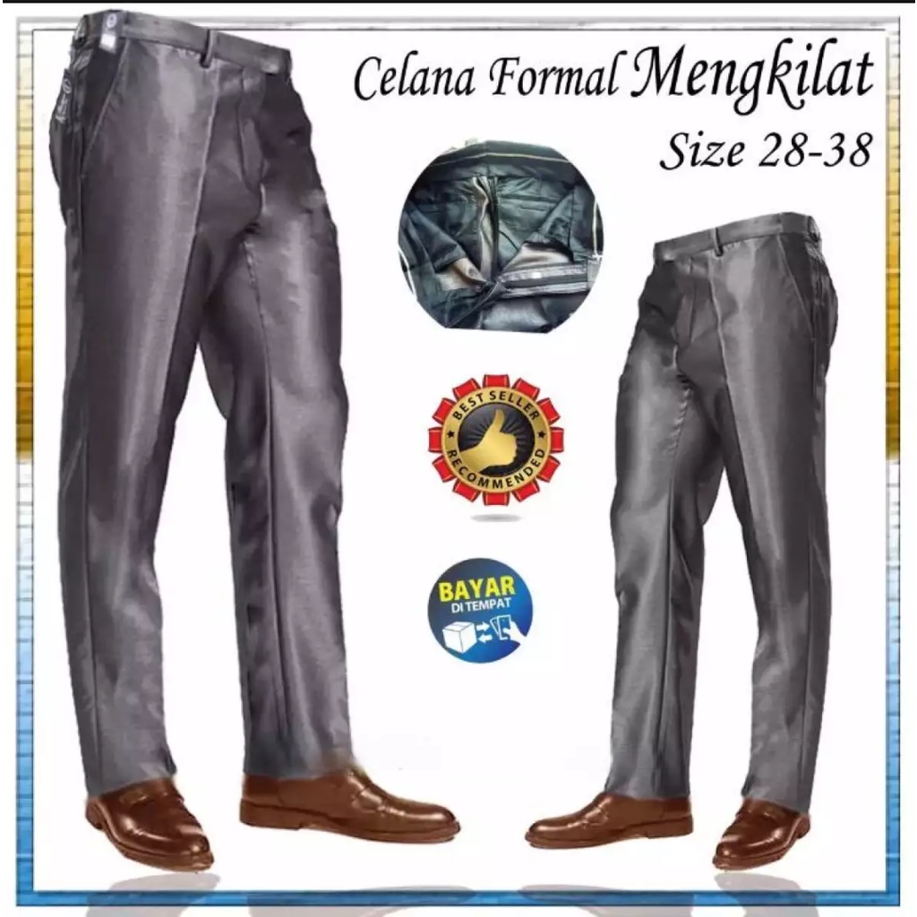 celana kerja / celana slim fit mengkilap /squad