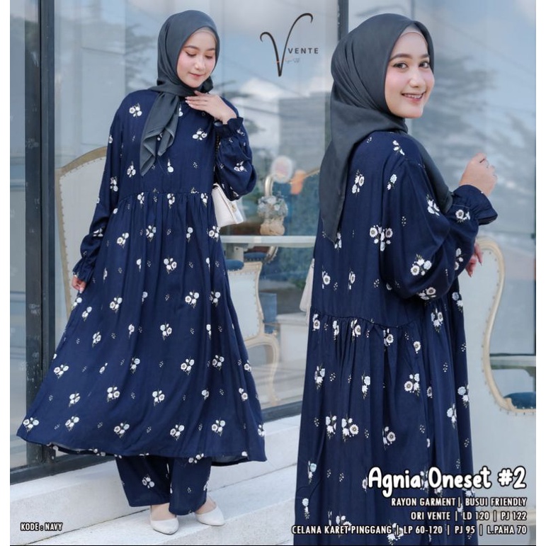 AGNIA ONE SET #2 // BAJU WANITA DEWASA // SETELAN WANITA // JUMBO // RAYON GARMENT PREMIUM LD 120 ORI VENTE BERLABEL-2