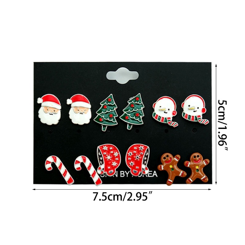 6 Pasang Anting Desain Santa Claus Snowman Dan Pohon Natal