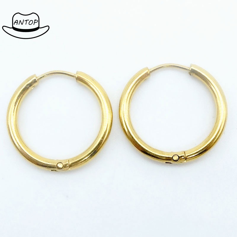 1 Pair Dasar Anting Hoop Kecil Sederhana Tabung berlapis Emas Anting Lingkaran Stud ANTOP