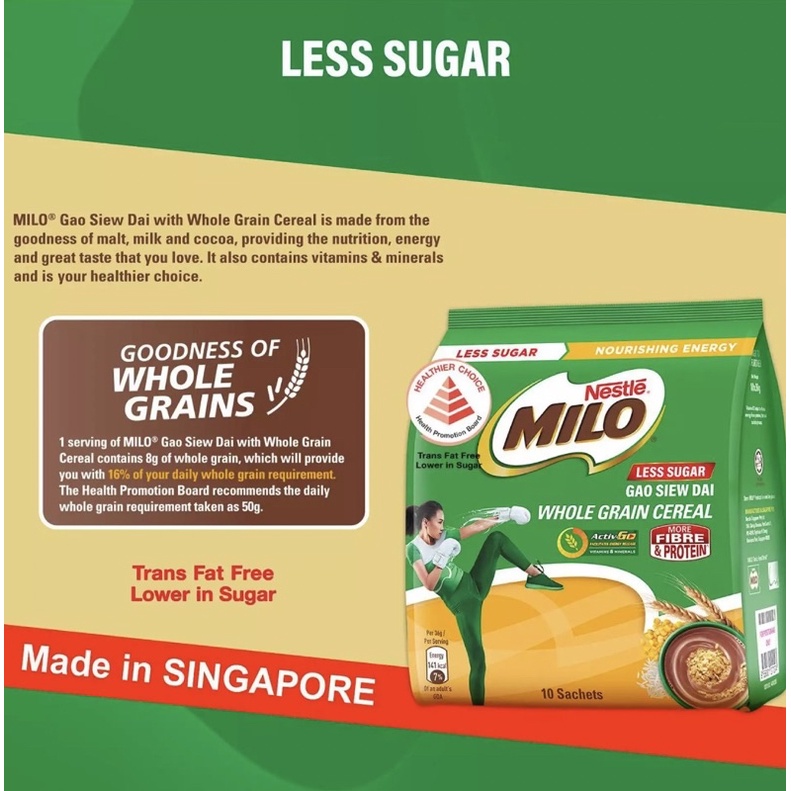 Milo Singapore whole grain cereal less sugar gao siew dai