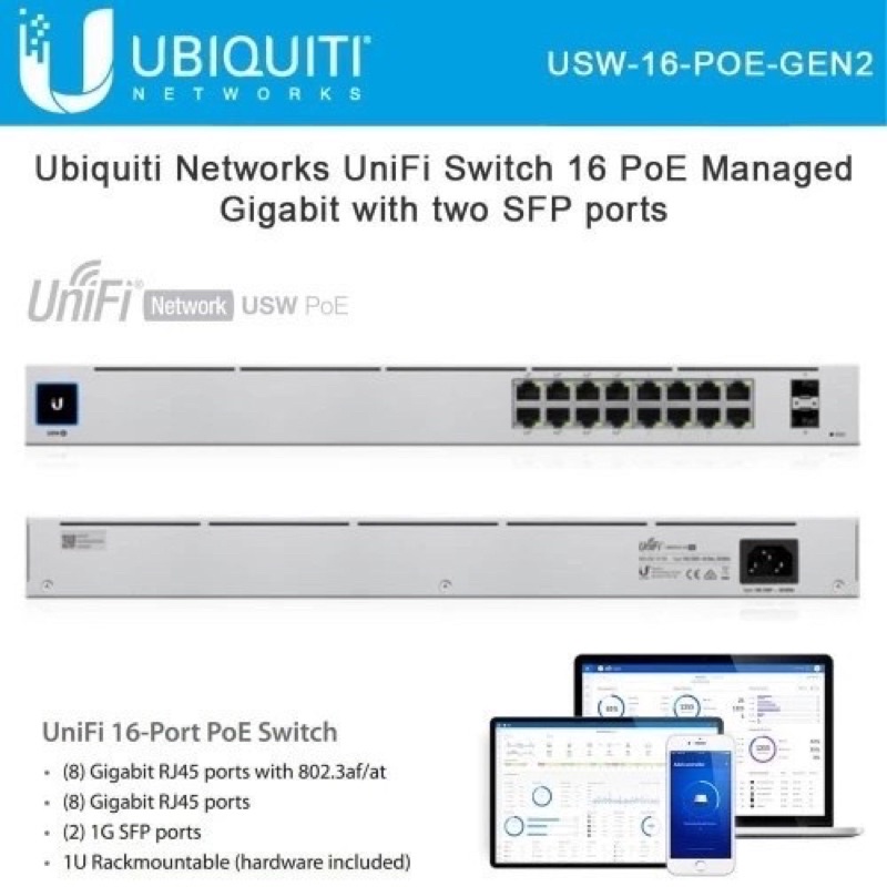 Ubiquiti Unifi Switch 16port POE Ubiquity USW-16-POE Gen2 USW 16 POE