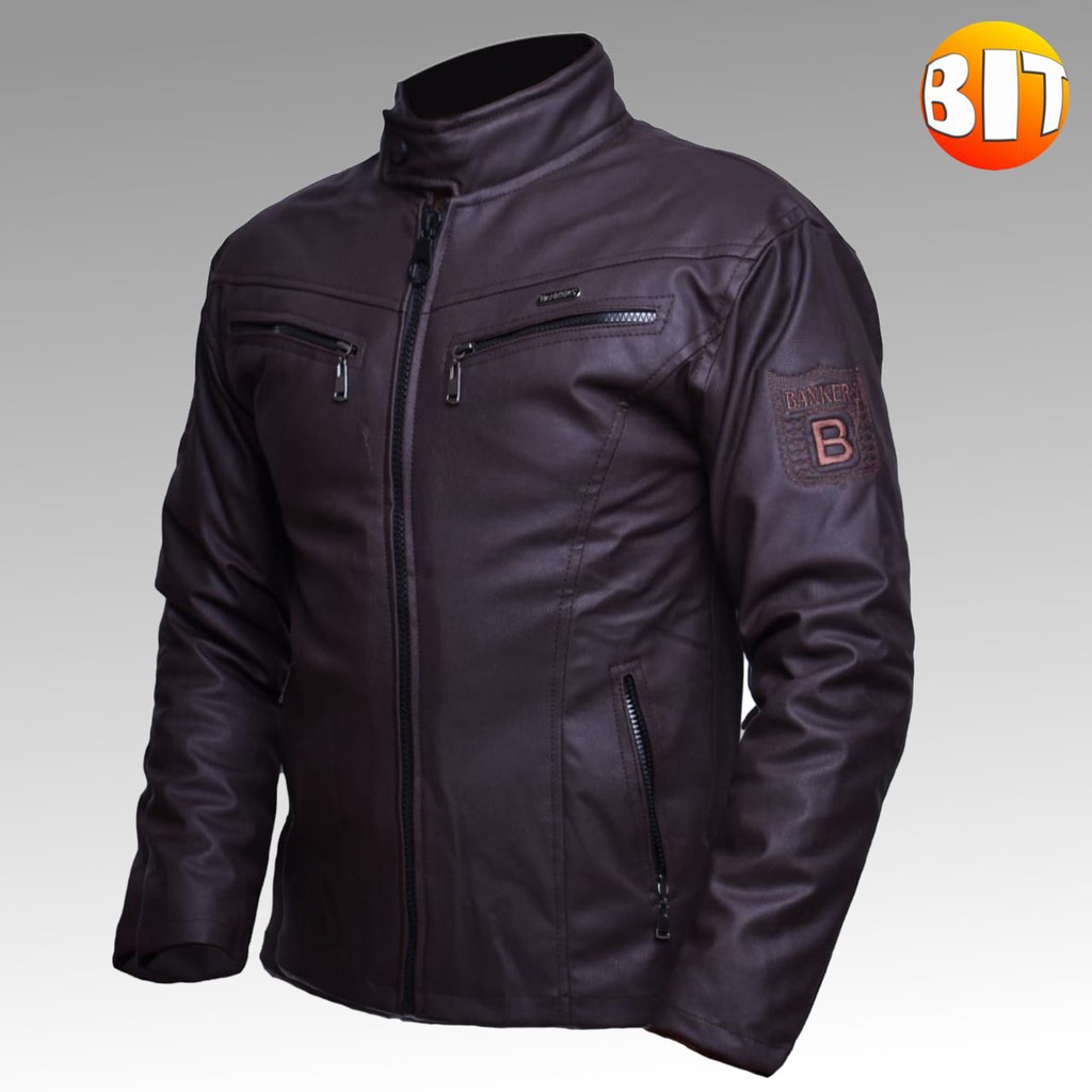 Jaket Motor Biker Rider Orcar Kulit Pria Warna Coklat Kopi Bankers