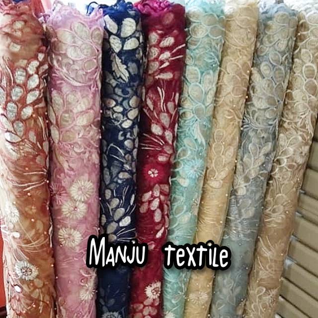 Kain -bahan tille bordir mutiara /bahan gaun,dress,seragaman,atasan kebaya dll /Terbaru