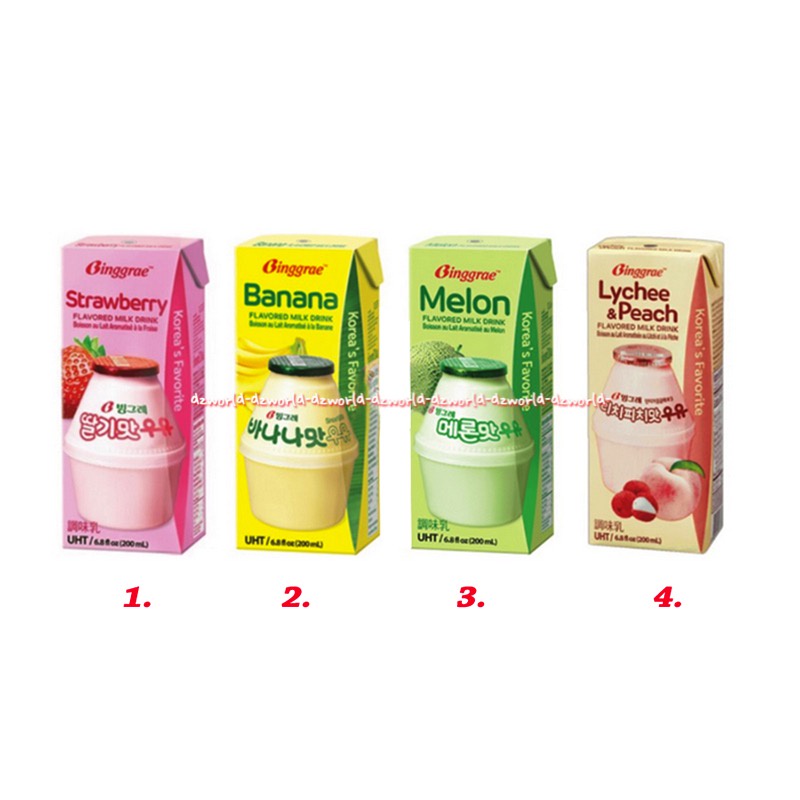 Binggrae Melon Flavoured Milk Drink UHT 200ml Susu Rasa Stroberi Banana Melon Lychee Bingrae Bigrae