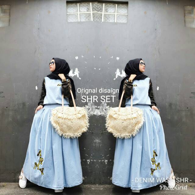Setelan army rok denim ori SHR