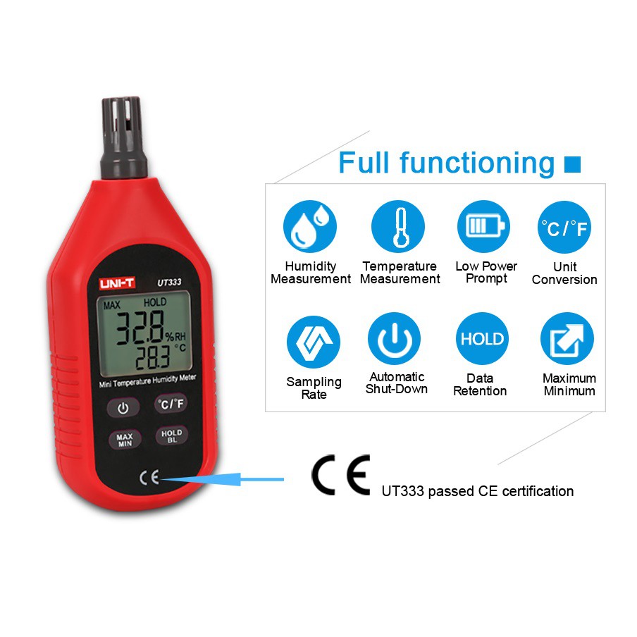 UNI-T UT333 Thermometer Hygrometer Humidity Ukur Suhu Kelembaban Udara LCD Sensor Termometer Meter