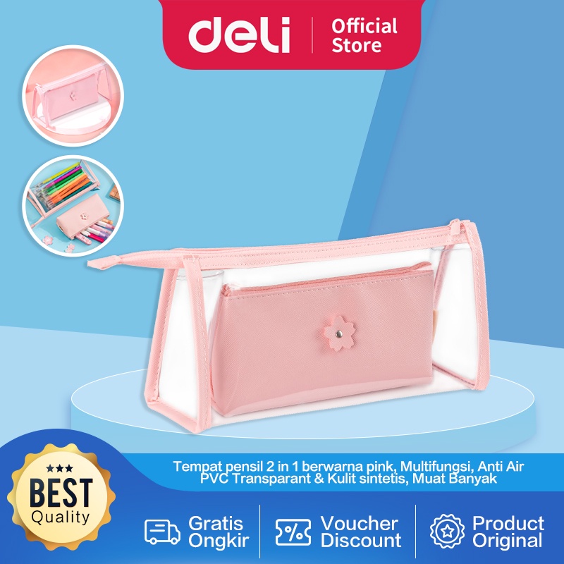 

Deli Pencil Pouch / Tempat Pensil Lucu Material PVC Warna Pink 2 in 1 66606