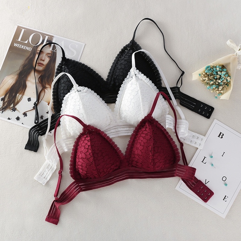 Alibaba1688 Bra Bralette Renda Deep V-Neck Bra Tanpa Kawat Pakaian dalam Wanita Import