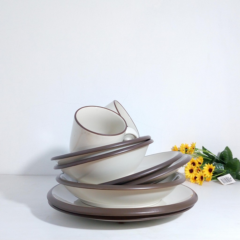 00346 Dinner Set Keramik Polos 9Pcs / Dinner Set Piring Keramik / Dinner Set  Red Vanila Avet