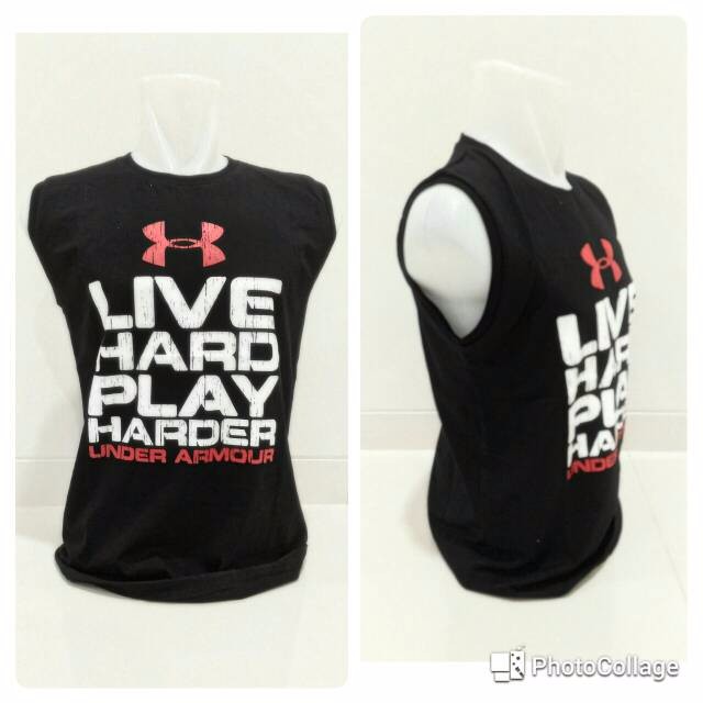 SINGLET KAOS GYM / FITNES / SPORT / OLAHRAGA UNDER ARMOUR BLACK HARDER