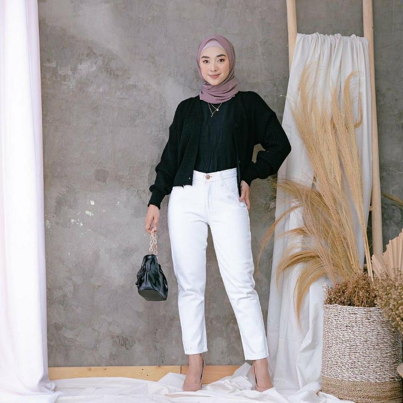 CELANA WANITA BOYFRIEND JEANS WHITE