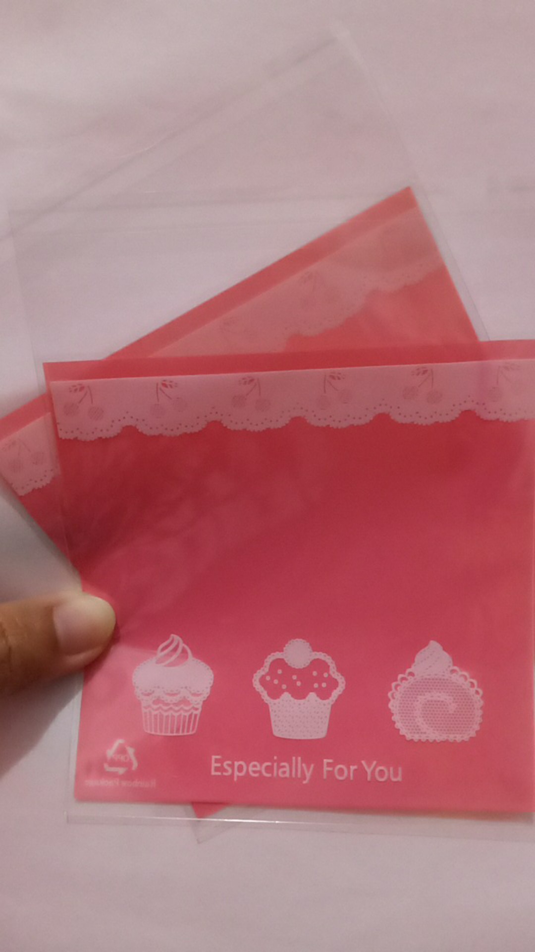 Plastik Kue Fancy Kemasan Bungkus Wrap Bolu Gulung Cake Cookies Bag Opp Motif Cupcake Pink 7x7 10x10