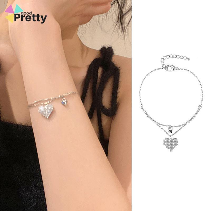 Double Layer Love Bracelet Light Luxury Niche Design Girlfriends Diamond Gelang - PD