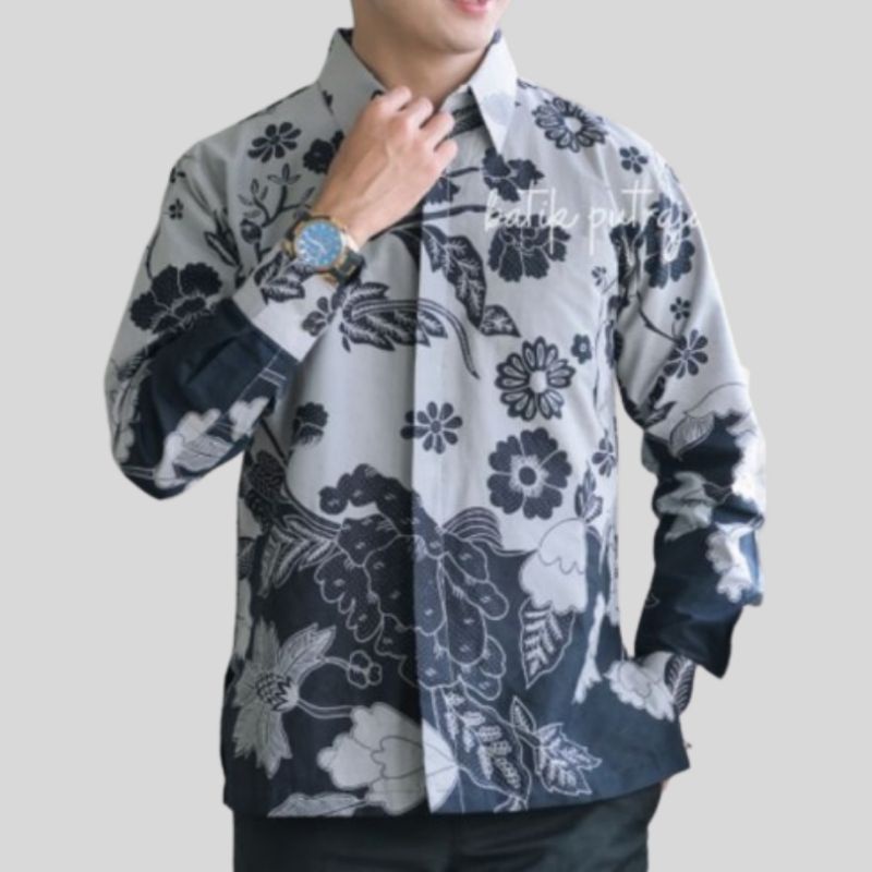 Baju Batik Pria Lengan Panjang Modern BUNG GABU Batik Cowok Slim fit Full Furing Kemeja Pria Kemeja Formal Batik Solo