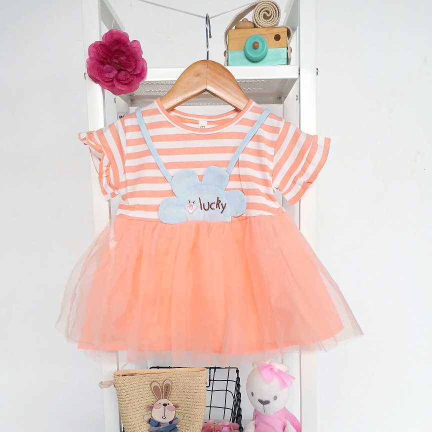 HappyOliver DRESS SALUR SLING LUCKY 2813 EBV Baju Dress Anak Perempuan Import 6 bulan - 3 tahun/Dress Bayi Perempuan/Gaun Bayi Perempuan/Dress Pesta/Dress Bayi