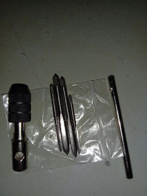 Hand Screw Thread Tap Wrench Handle With 4pcs Straight Flute Taps M3/m4/m5/m6