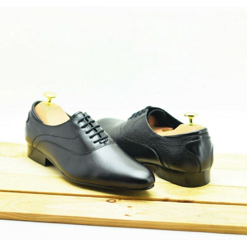 Kulit Sapi Asli 100% Pantofel Tali Pria Big Size 44-48 Sepatu Kerja Over size hitam JUMBO Kantoran PNS Sepatu Aladin