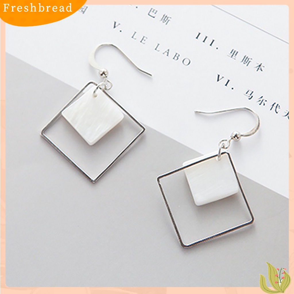 [Fresh] Anting Kait Gantung Bentuk Kotak Bahan Alloy Warna Putih untuk Wanita