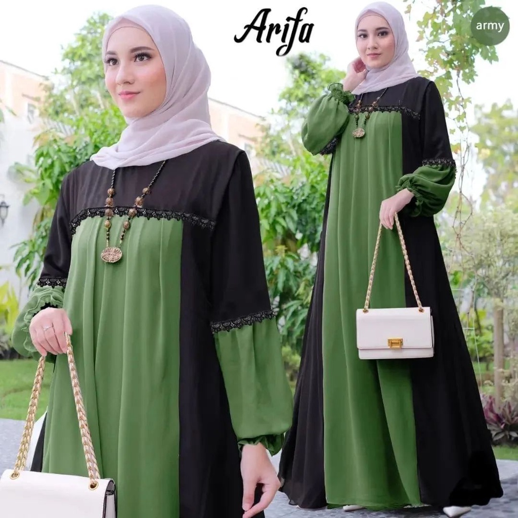 ARIFA DRESS BL CERUTY BABYDOLL FULL PURING MIX RENDA LD 108 CM PB 137 CM DRESS CERUTY TERBARU GAMIS LEBARAN TERBARU 2023 KEKINIAN MAXI DRESS WANITA LENGAN PANJANG