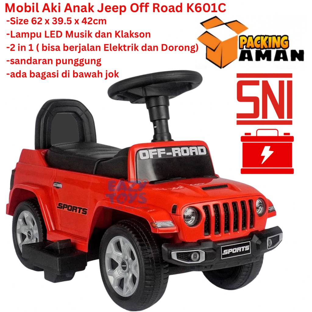 Mobil Aki Anak Tolo Car Jip Off Road 2 in 1 Fungsi Jalan Elektrik dan Manual PMB K601C