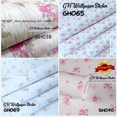 Wallpaper Sticker Wallpaper Dinding Wallstiker Gh Premium Quality 45CM x 8Mtr Shabby Chic (Bunga Bunga)