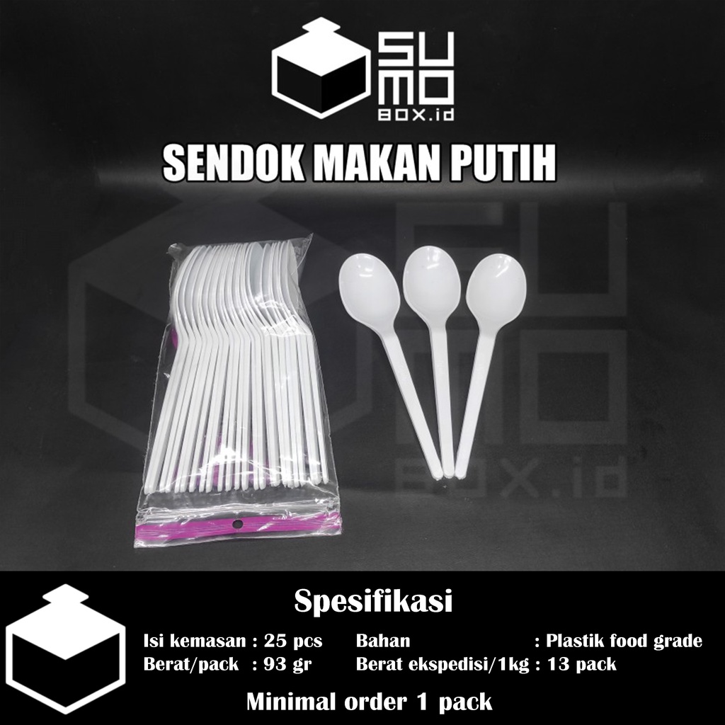 [1 PAK] Sendok Plastik Garpu Plastik makan catering kuat murah panjang Warna Bening , Putih, Hitam-1PAK-Sendok Putih