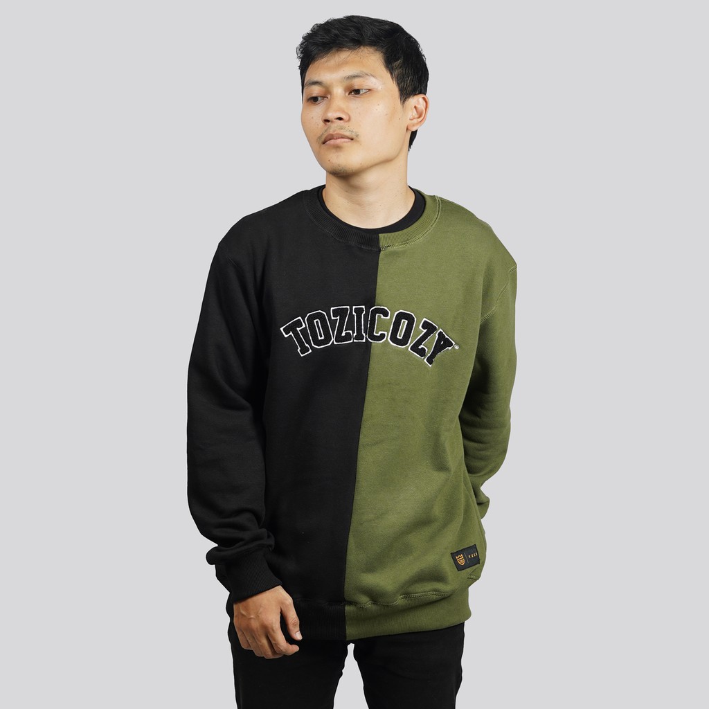 Tozicozy Paul Sweater Crewneck Pria Warna Hitam Bahan Cotton Fleece Size S M L XL XXL
