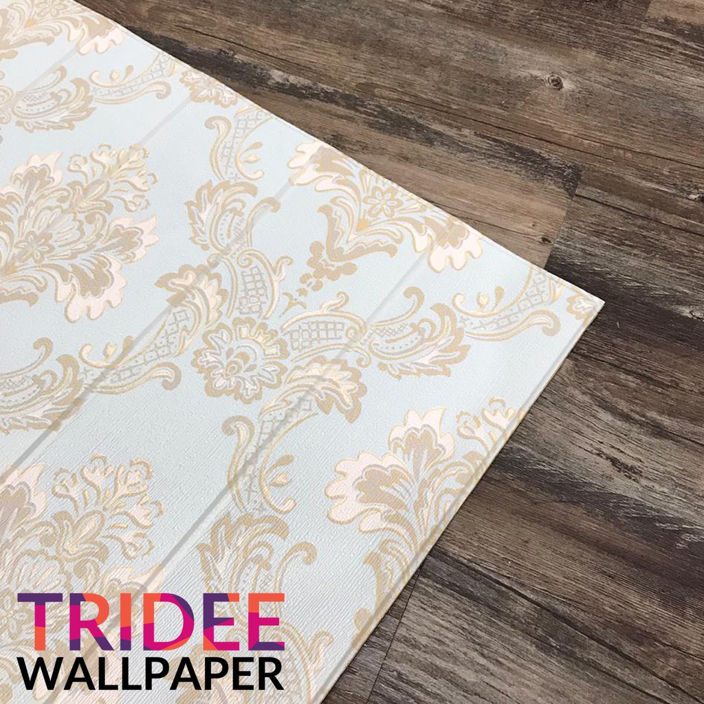 Wallpaper Foam 3D Motif Damask hijau biru|TRIDEE DAMASK GREEN BLUE