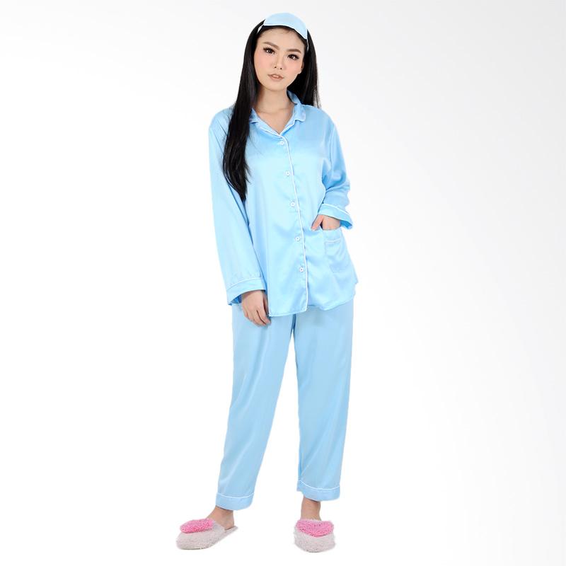 SATINPP - Vibelle Baju Tidur Piyama Satin Silky Velvet Premium Wanita-Biru Muda
