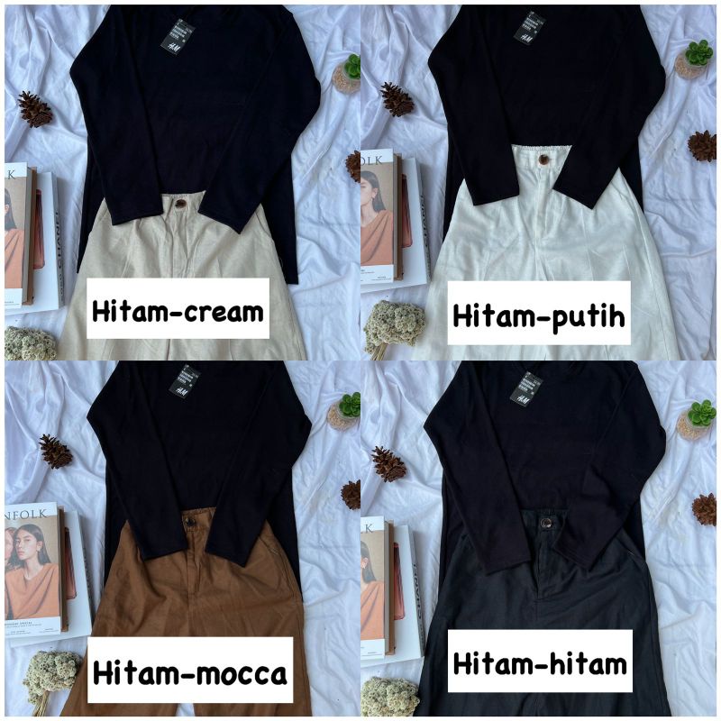 Paket OOTD one set kaos premium dan Kulot Linen Highwaist