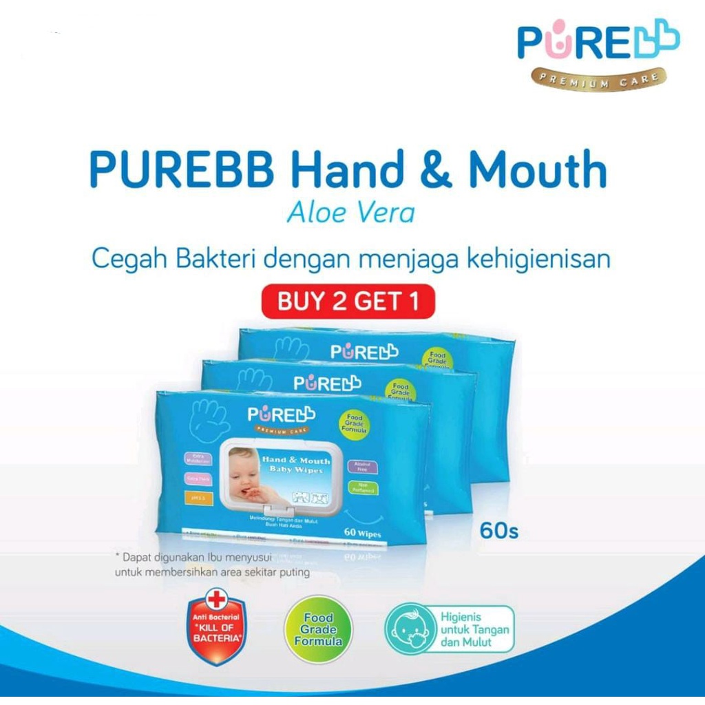 PURE BABY HAND &amp; MOUTH ALOE VERA COMBO ISI 60 / BABY WIPES / TISSUE BABY