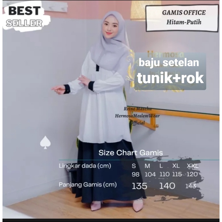 ONE SET HITAM PUTIH { BAJU TUNIK+ROK } S-M-L-XL-XXL -/ SERAGAM KERJA GURU / PEMDA