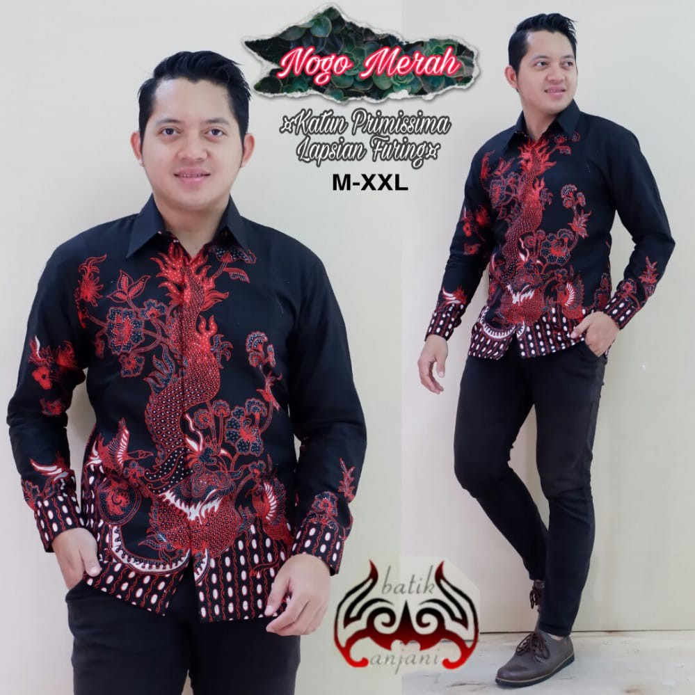 NOGO MERAH ANJANI KEMEJA BATIK SOLO PRIA LENGAN PANJANG LAPIS FURING ATASAN BATIK PREMIUM MODERN KATUN HALUS MAHESWARA PEKSI LAWASAN PEKSI LASEM GURDHO PARI GURDHO PARI 2 NOGO BLUE CENDRAWASIH BLUE BATARA NAVY ELANG SIDARI SKANDIA 2 RODA SURYA 2 RODA